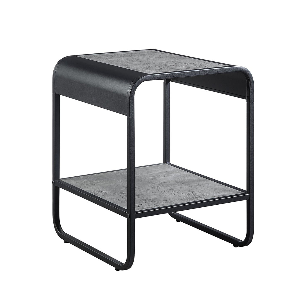 Metal Frame End Table with Bottom Shelf, Concrete Gray and Black
