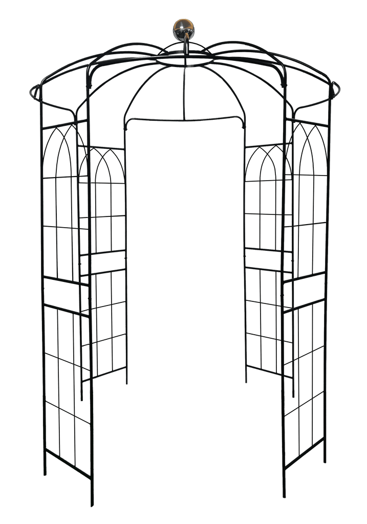 Metal Garden Arch Iron Garden Arbors Gazebo Dia 81.3'' x 114.2'' High Birdcage Shape Pergola Pavilion for Wedding Ceremony Cream White