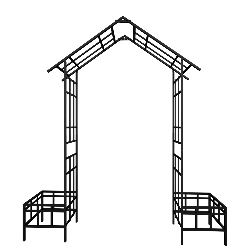 Metal Garden Arch with Adjustable Width W68.11''~W94.29'' Climbing Plants Support Rose Arch Outdoor Black
