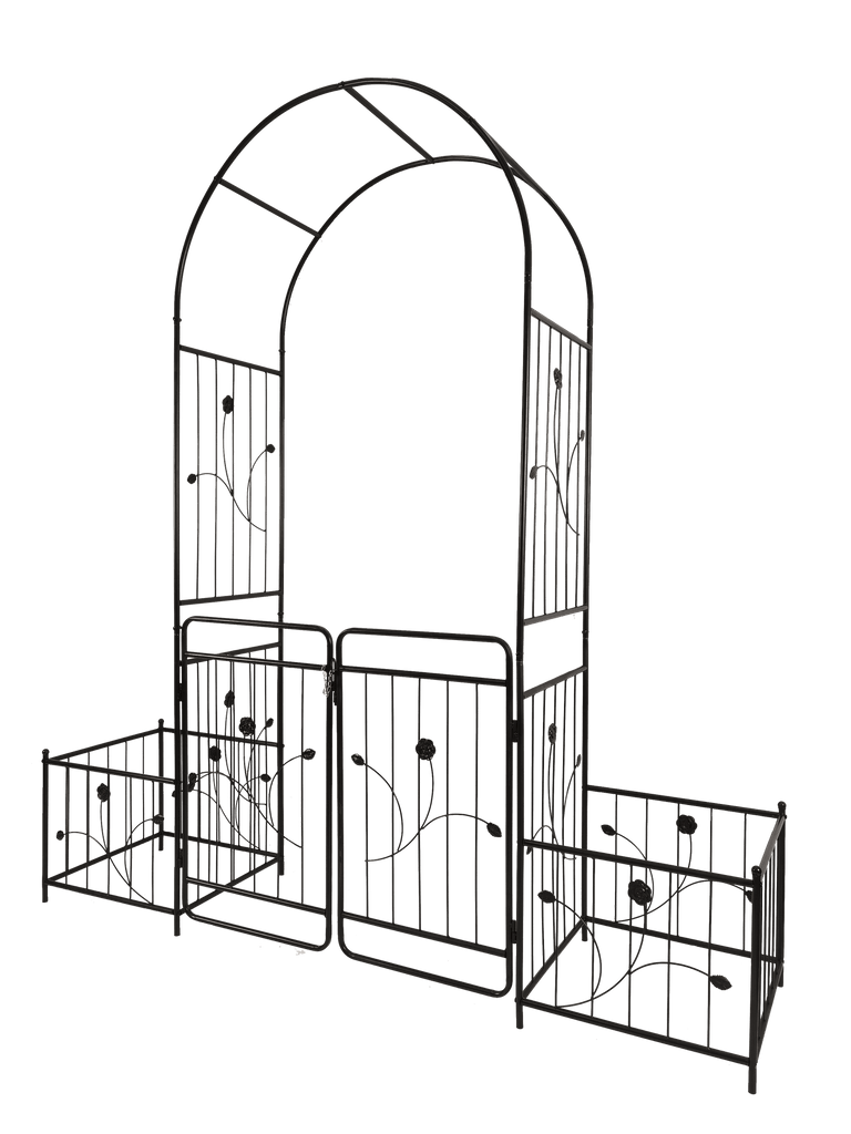 Metal Garden Arch with Gate 79.5'' Wide x 86.6'' High Climbing Plants Support Rose Arch Outdoor Black