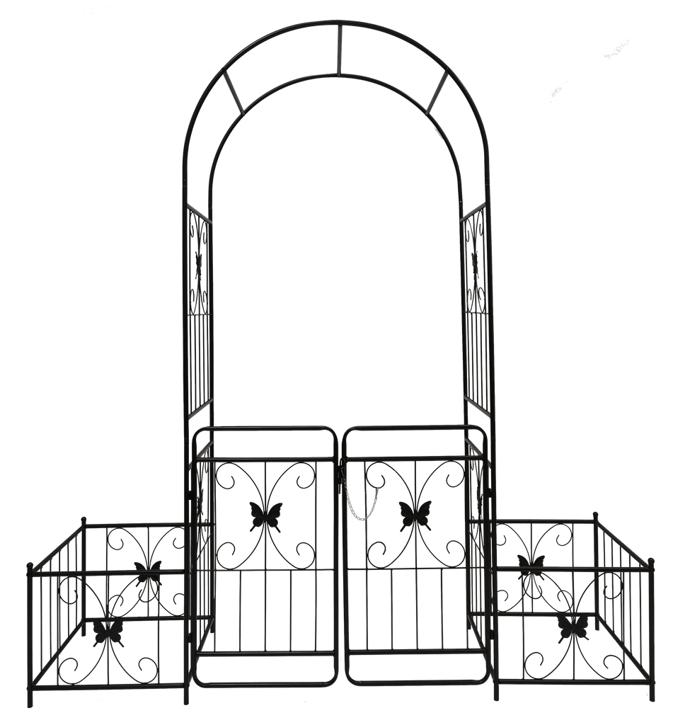 Metal Garden Arch with Gate 79.5'' Wide x 86.6'' High Climbing Plants Support Rose Arch Outdoor Black