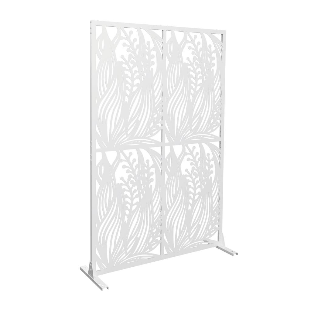 Metal Privacy Screens W3.8Ft X H6Ft Outdoor and Indoor Divider with Free Standing Decorative Privacy Screen for Balcony Patio Garden Room Divider, White Leaf Shape