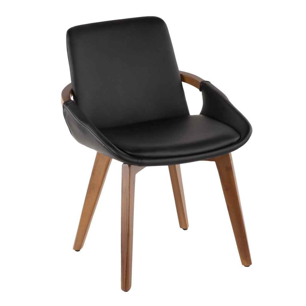 Mid-Century Chair in Walnut and Black Faux Leather