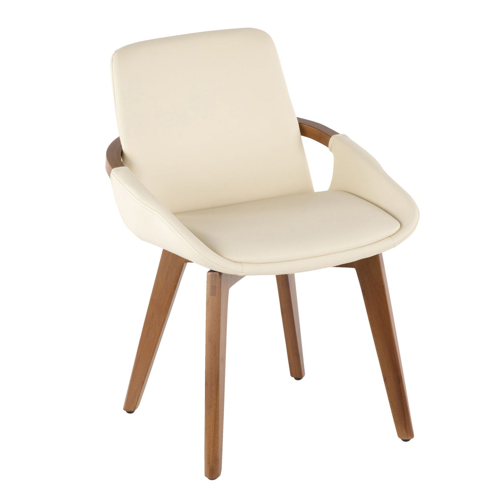 Mid-Century Chair in Walnut and Cream Faux Leather