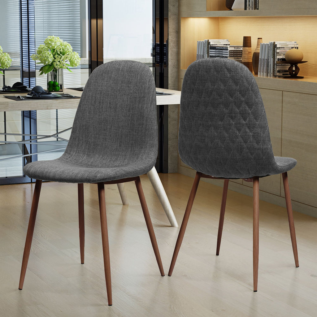 Mid-Century Dining Chair Fabric Upholstered Chair with Dark Walnut Wood Finished Metal Legs (Set of 2), Light Gray