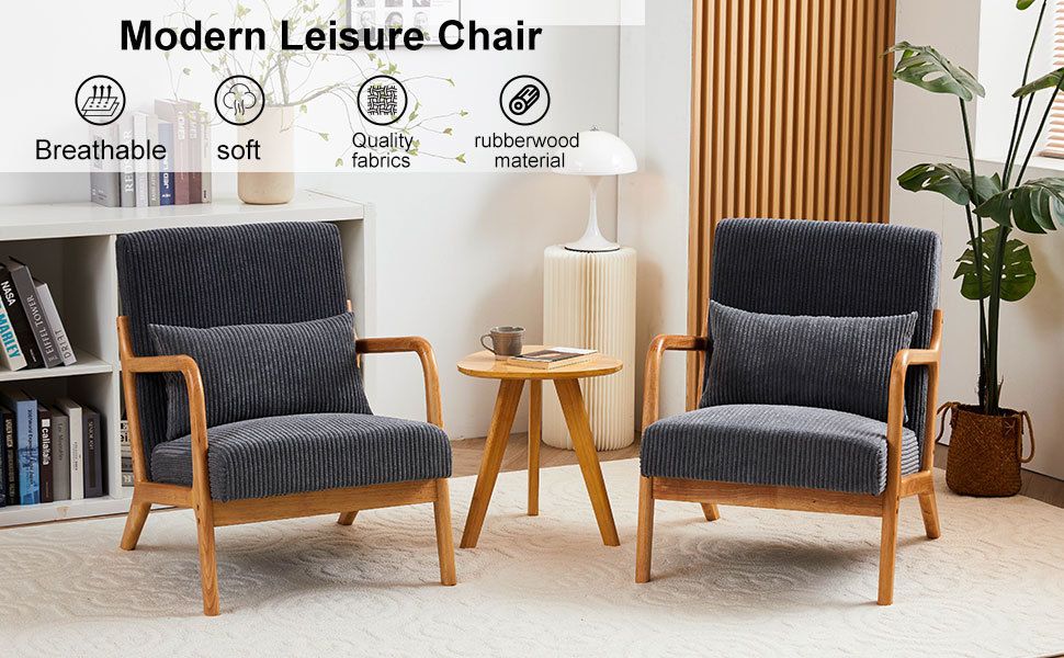 Mid-Century Modern Accent Chair, Arm Chair Living Room Chairs with Pillow Upholstered Reading Chair with Solid Wood Frame & Living Room Bedroom Balcony (beige)