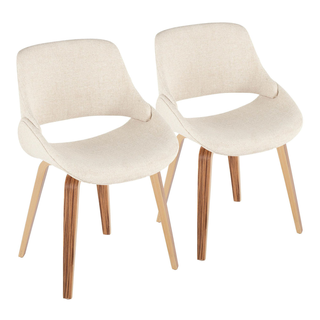 Mid-Century Modern Accent/Dining Chair in Zebra Wood and Cream Fabric - Set of 2