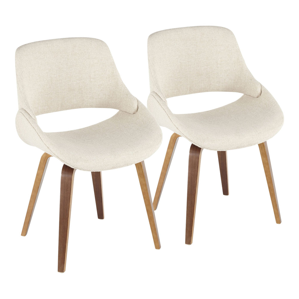 Mid-Century Modern Dining/Accent Chair in Walnut and Cream Noise Fabric - Set of 2