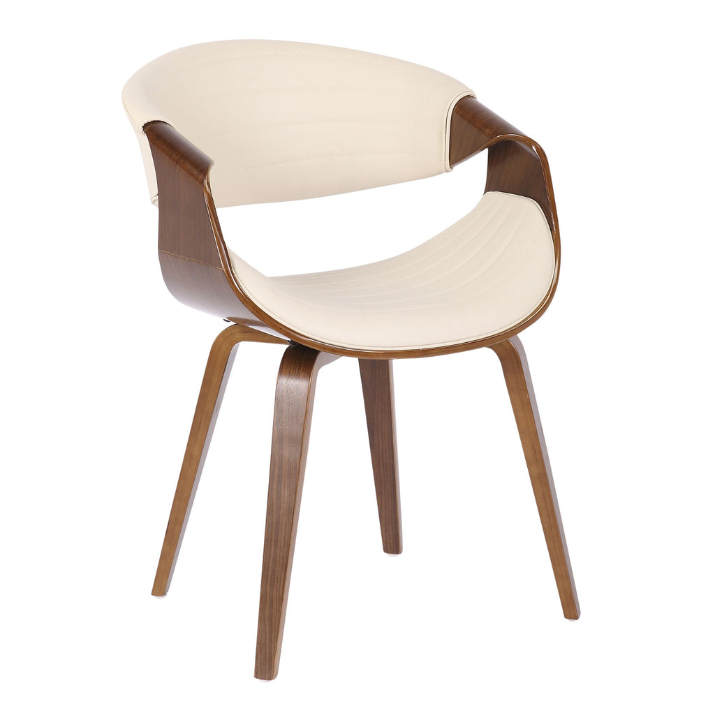 Mid-Century Modern Dining/Accent Chair in Walnut Wood and Cream Faux Leather