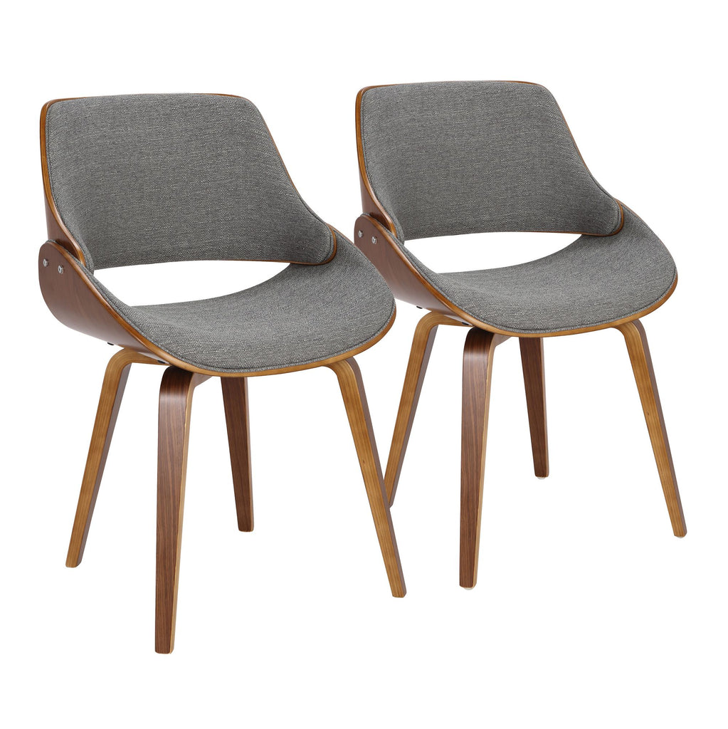 Mid-Century Modern Dining/Accent Chair in Walnut Wood and Grey Fabric - Set of 2
