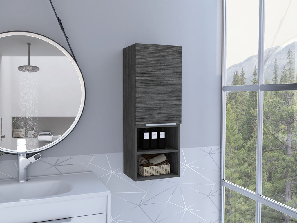 Mila Bathroom Cabinet, Two Interior Shelves, Two External Shelves, Single Door Cabinet -Smokey Oak