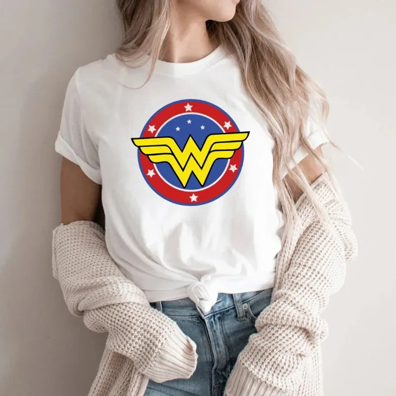 Wonder Mom Feminist Girl Power T-Shirt Superhero Mom Plus Size Womens Pattern Short Sleeve O-Neck Tee