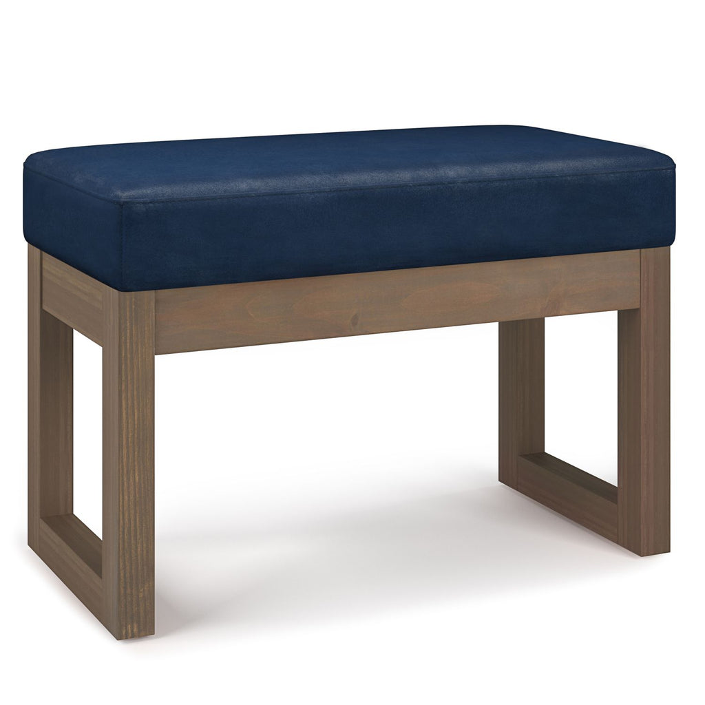 Milltown 27 inch Wide Solid Wood Footstool Small Ottoman Bench in Distressed Dark Blue
