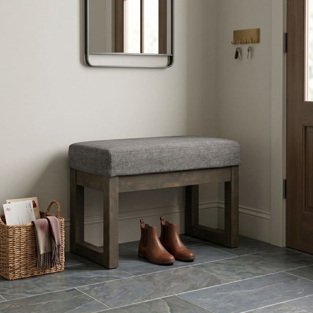 Milltown 27 inch Wide Solid Wood Footstool Small Ottoman Bench in Grey