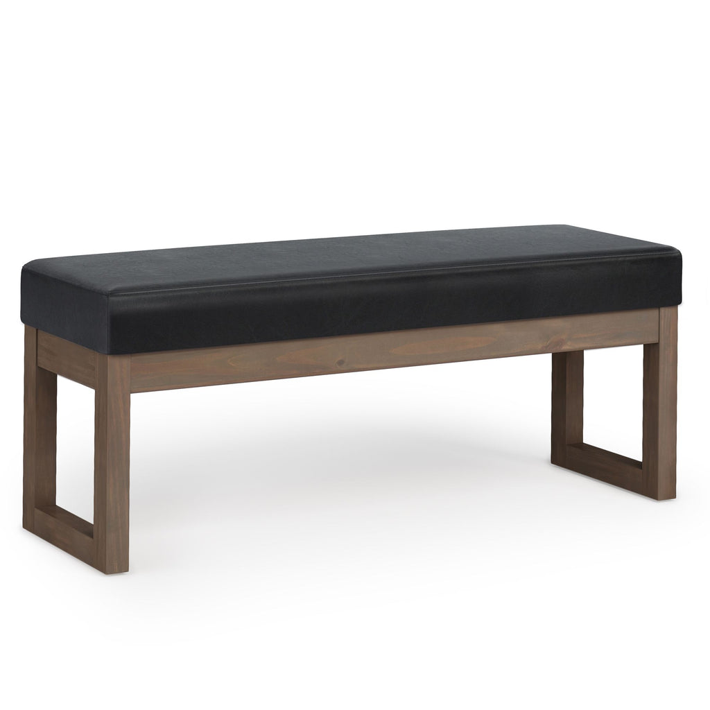 Milltown 44 inch Wide Solid Wood Large Ottoman Bench in Midnight Black