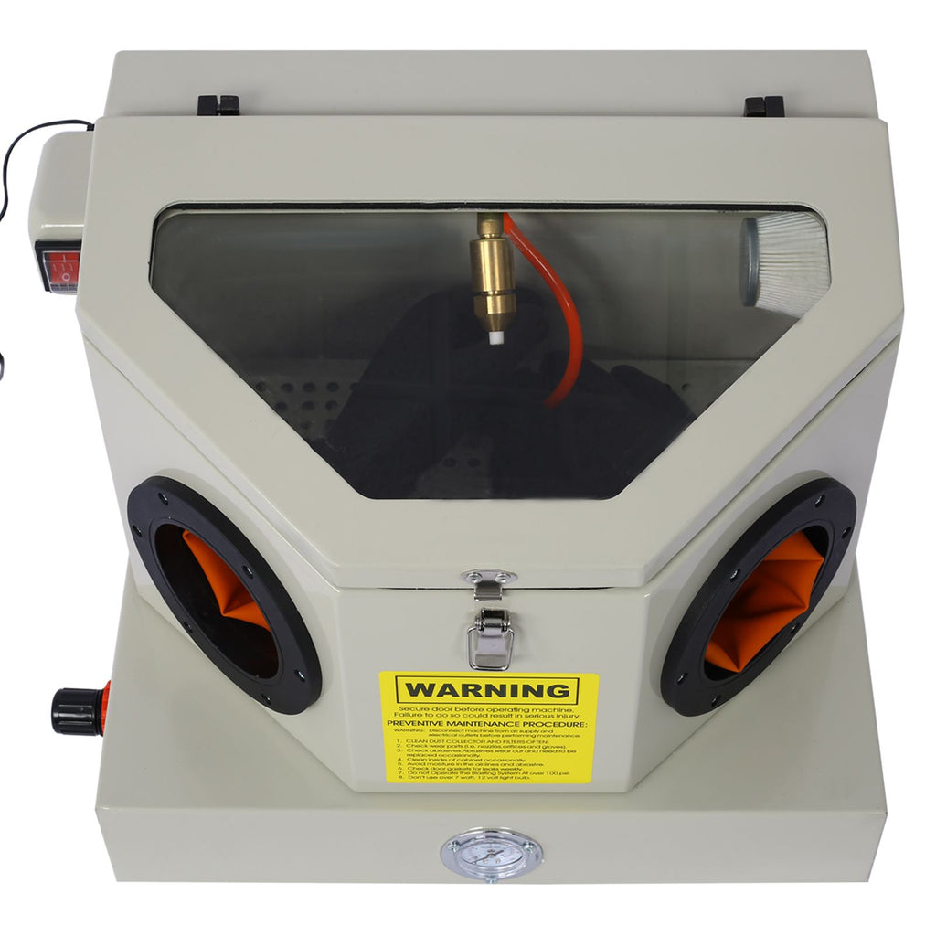 Mini Sandblaster - Ergonomic and Compact Design for Precise Sandblasting, with Heavy Steel Construction and Built-in Blast Gloves for No Sand Leakage, Bright LED Lighting System