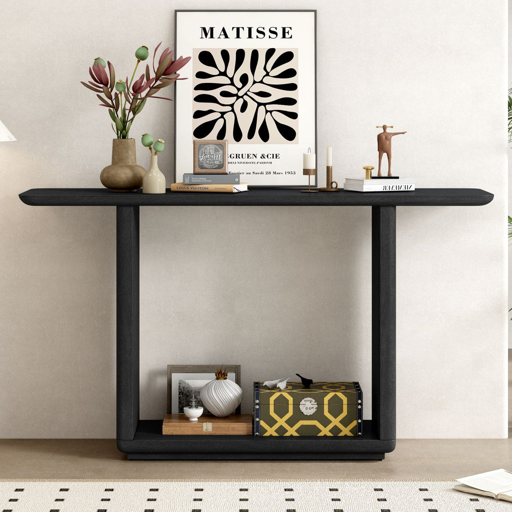 Mirod Elegant Minimalist Console Table with Curved Corners,Natural Wood Veneer,U-Base Design for Easy Placement ,Perfect for Displaying Your Treasures,Simple Assembly