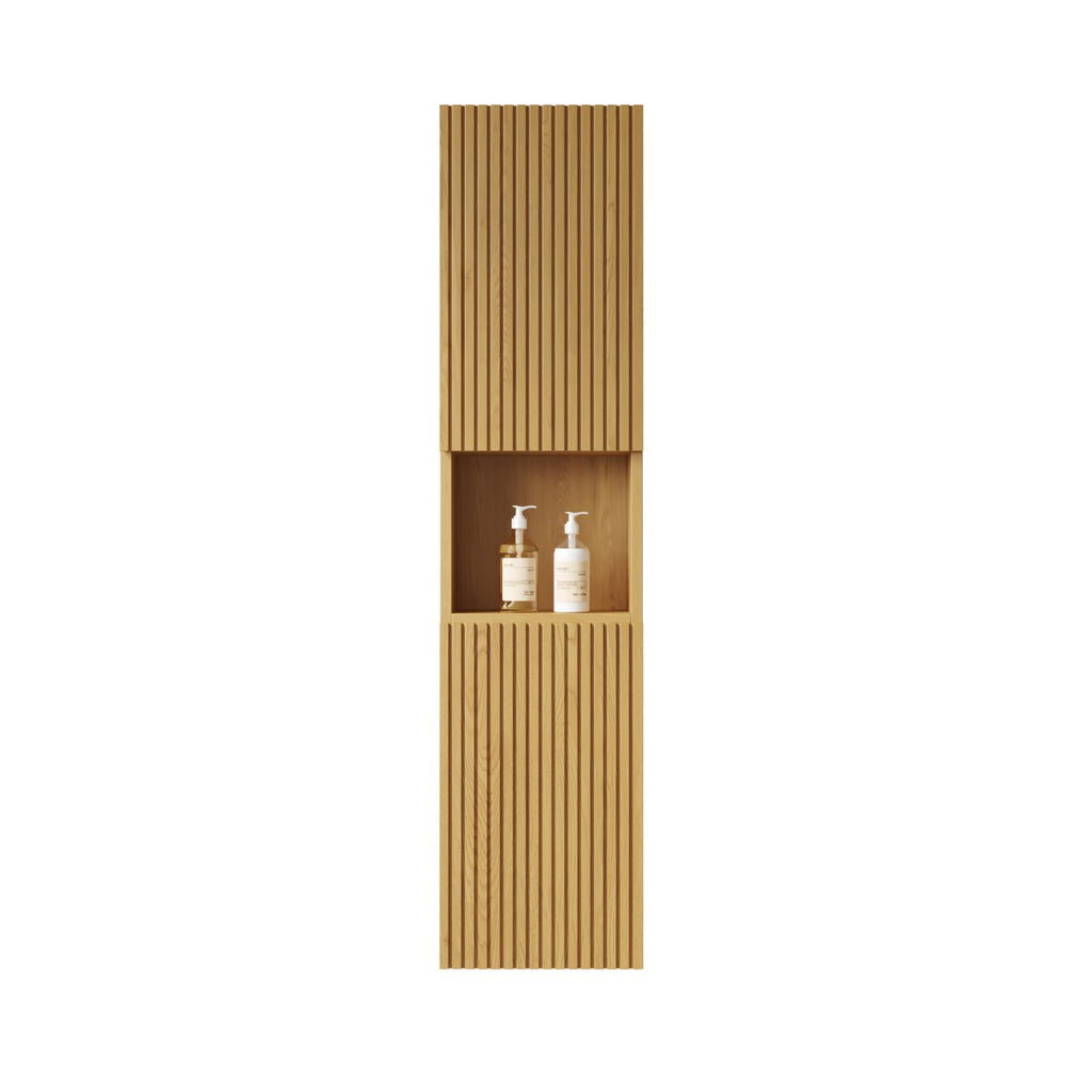 MITCH 59" Tall Bathroom Wall Mounted Cabinet, Narrow Storage Cabinet with Doors and Shelves, Suitable for Small Spaces Such as Corners, Applicable to Bathroom, Living Rooms and Laundry, Corolla Oak