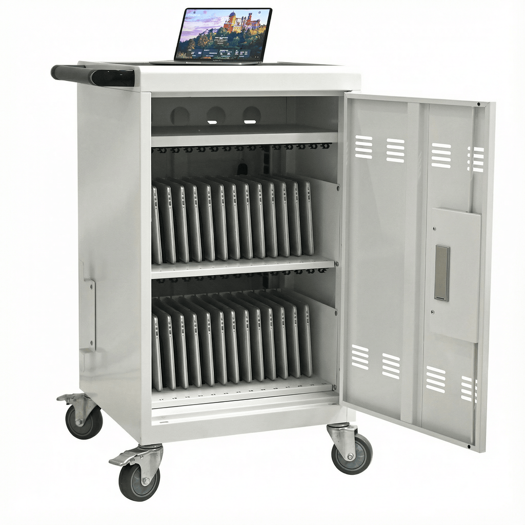 Mobile Charging Cart and Cabinet for Tablets Laptops 30-Device With Combination Lock(White)