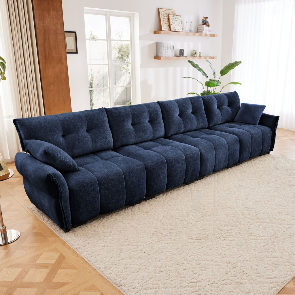 Modern 4 - Seater Sofa,Solid Wood Frame in Premium Chenille,High - Resilience Cushions, Ideal for Living Rooms, Offices, Lounges, Dens, Hotel Lobbies,In Blue