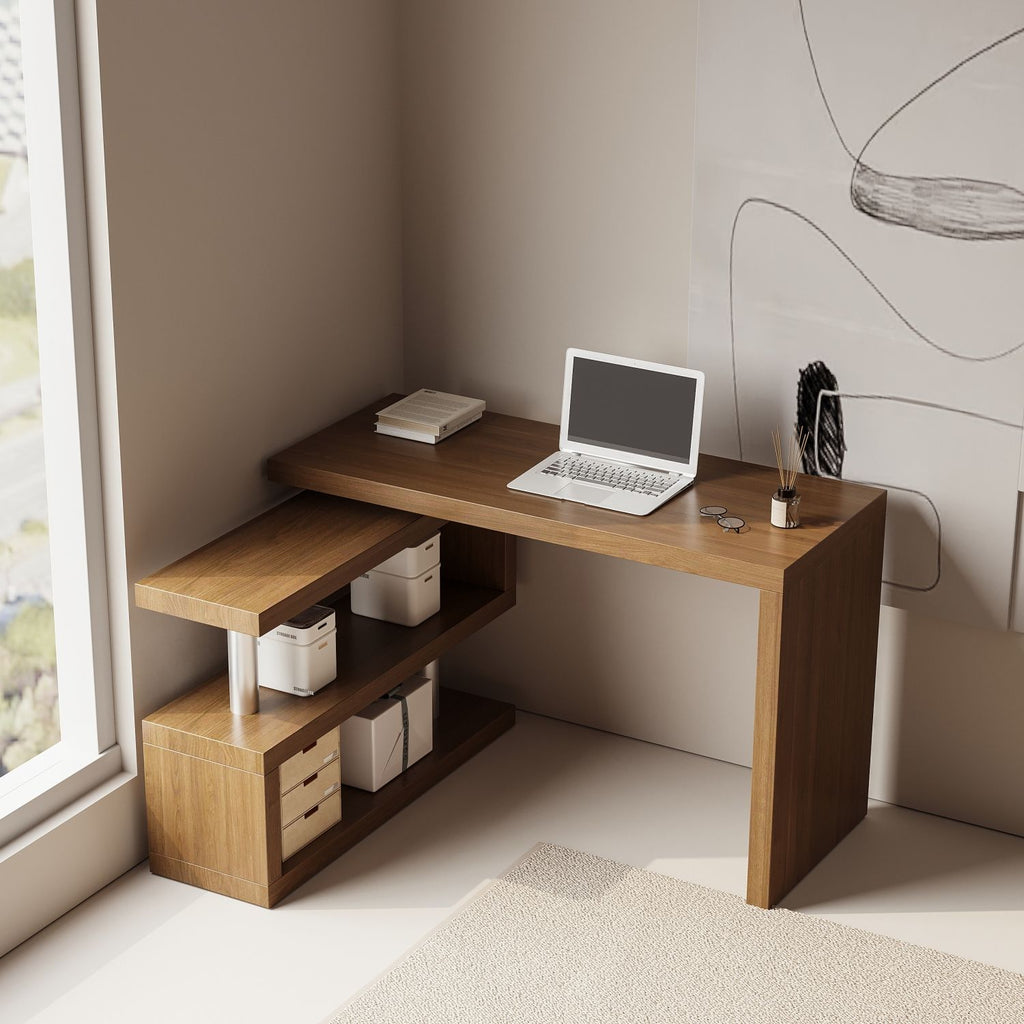 Modern 47"L Swivel Top Desk-Walnut