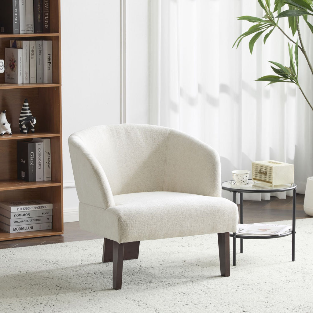 Modern Accent Chair with Round Back & Wooden Legs - Mid-Century Inspired Lounge Chair for Living Room, Bedroom, or Office - Soft Fabric Upholstery