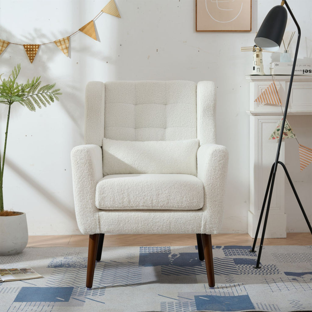 Modern Accent Chair,Teddy Fabric Living Room Chairs Comfy Reading Chair,Mid Century Accent Chair, Lounge Arm Chairs Armchair for Living Room Bedroom (White)