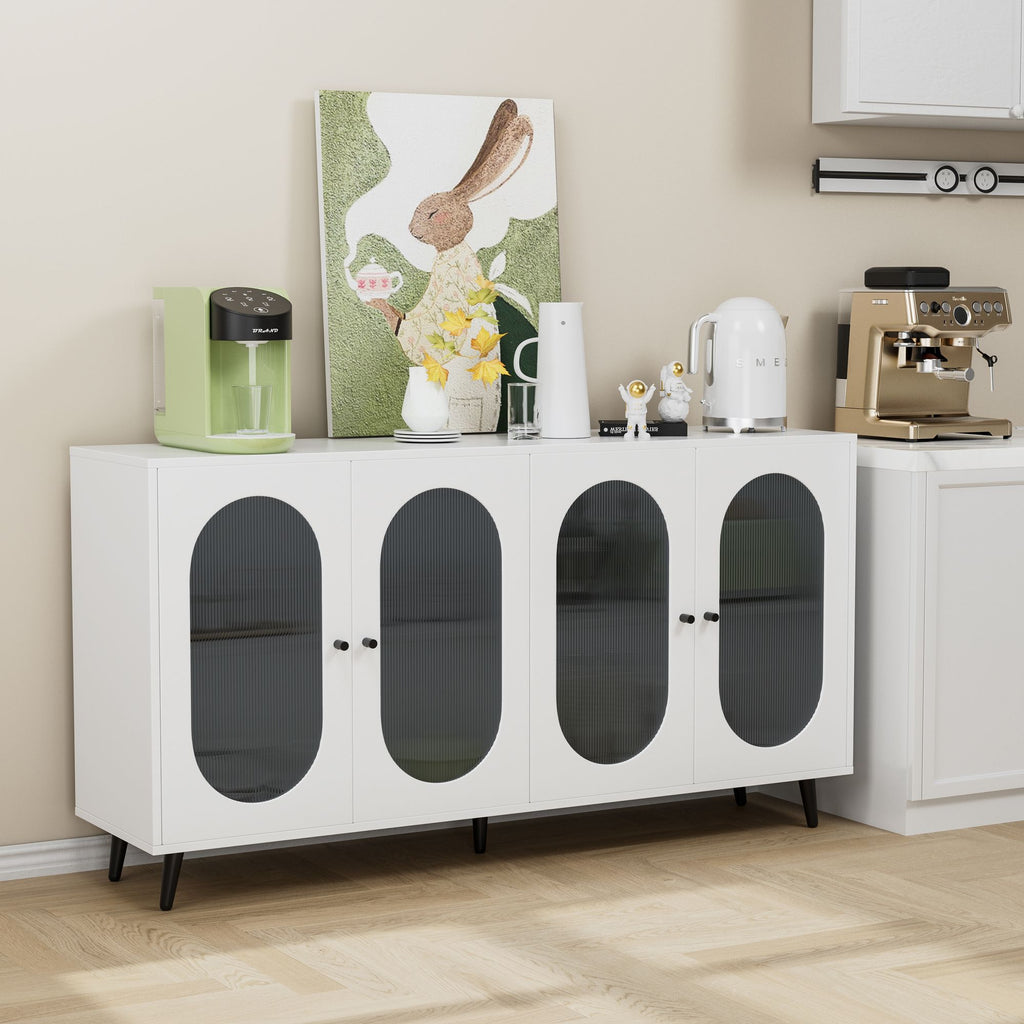 Modern Accent Sideboard Cabinet with Acrylic Doors, Freestanding Storage Cupboard Console Table for Kitchen Dining Living Room Hallway Office, White