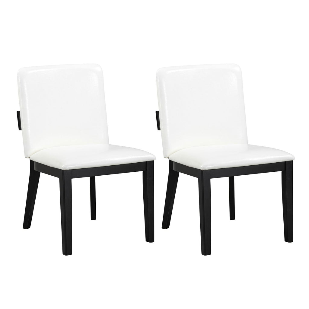 Modern Black-Finish Wood & White Glossy PU Leather Upholstered Dining Chairs Set of 2