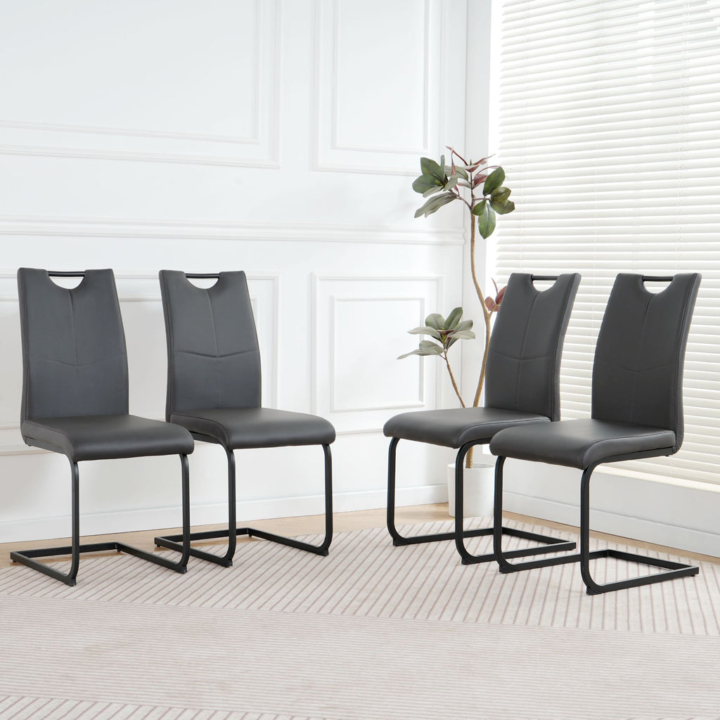 Modern Charcoal PU dining chair living room chair upholstered chair, black metal chair leg design, kitchen, living room, bedroom, dining room side chair (Set of 4)