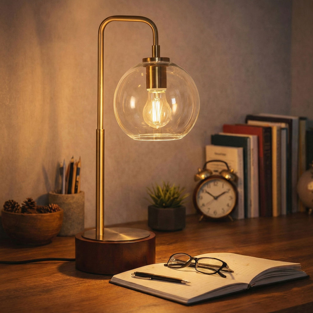 Modern Classic Desk Lamp Villa Living Room Bedroom Study Decorative Original Design European Glass Table Light, Easy Assembly Table Lamp for Sale, LuxeRay Simple Glass Globe Arched Table Lamp 110V