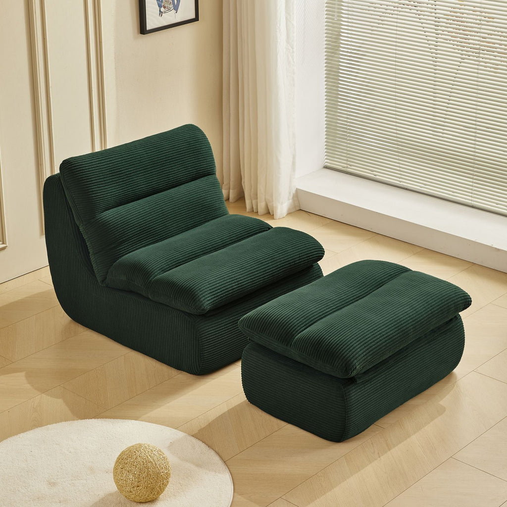 Modern Compressed Lounge Chair with Ottoman, Cozy Corduroy Recliner for Small Spaces, Living Room, or Bedroom
