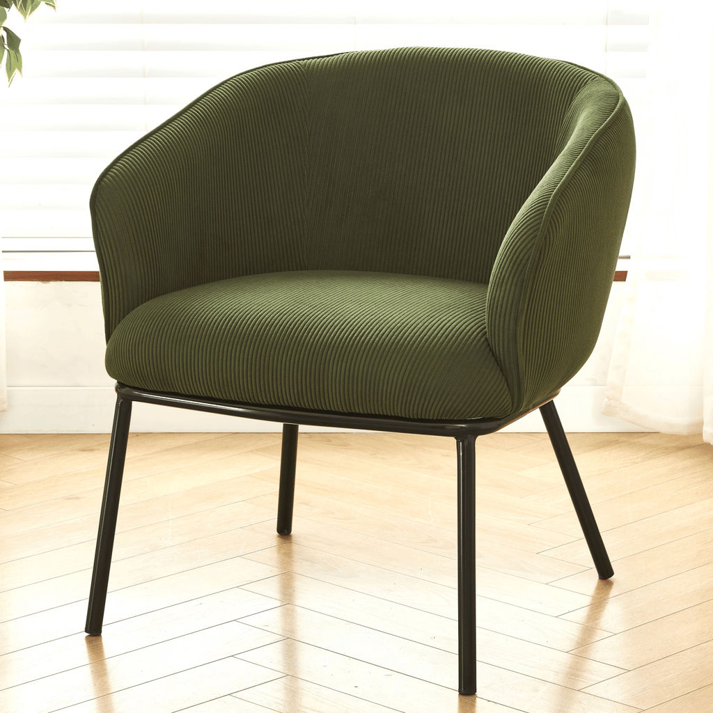 Modern Corduroy Accent Chair, Upholstered Armchair with Metal Legs, Mid-Century Barrel Chair for Living Room Bedroom, Easy Assembly