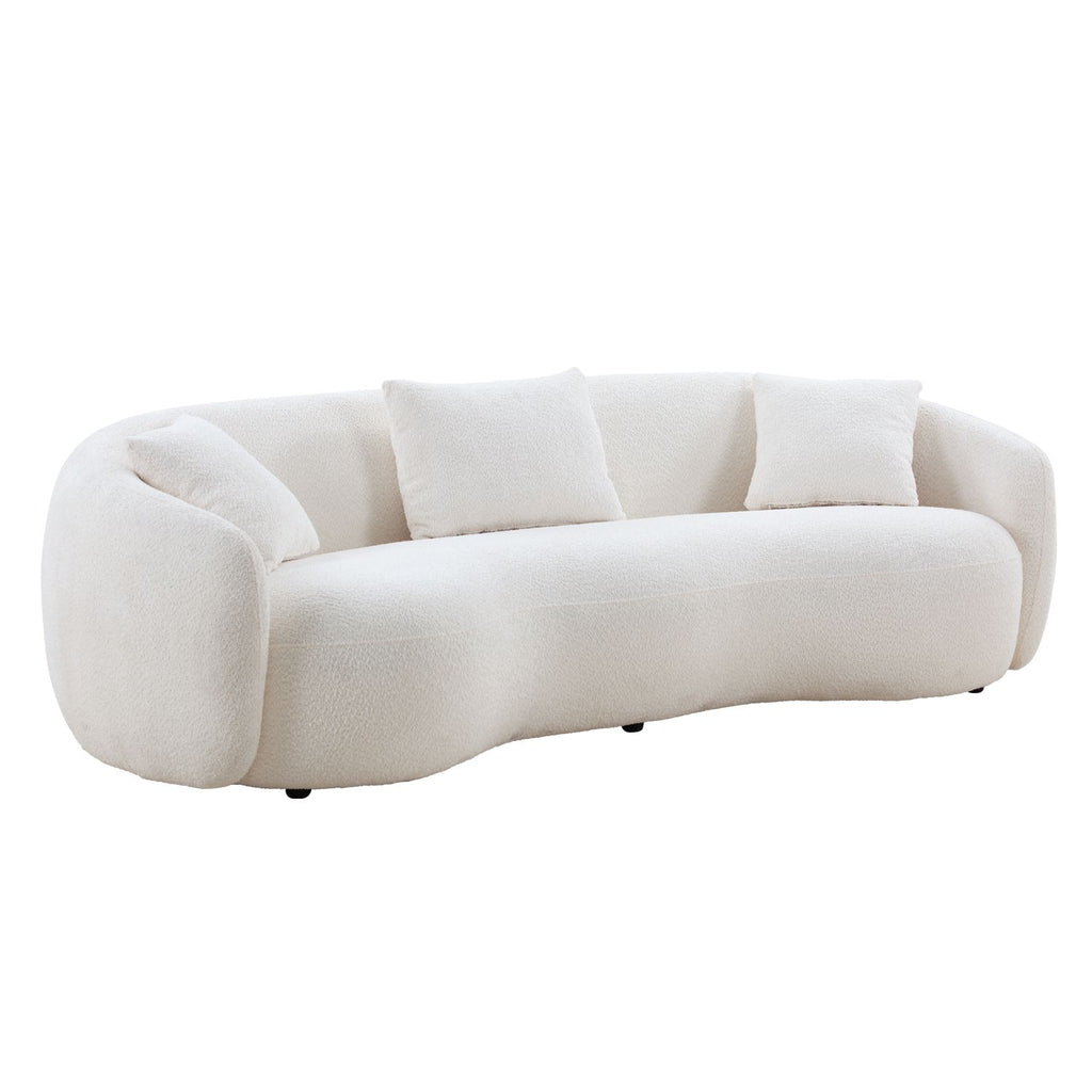 Modern Curved Living Room Sofa; 4-Seat Boucle Fabric Couch for Bedroom; Office; Apartment; White