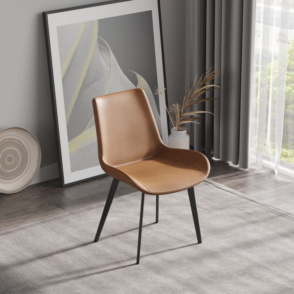 Modern Dining Chair Living Room Black Metal Leg Dining Chair-Brown-2pcs/ctn
