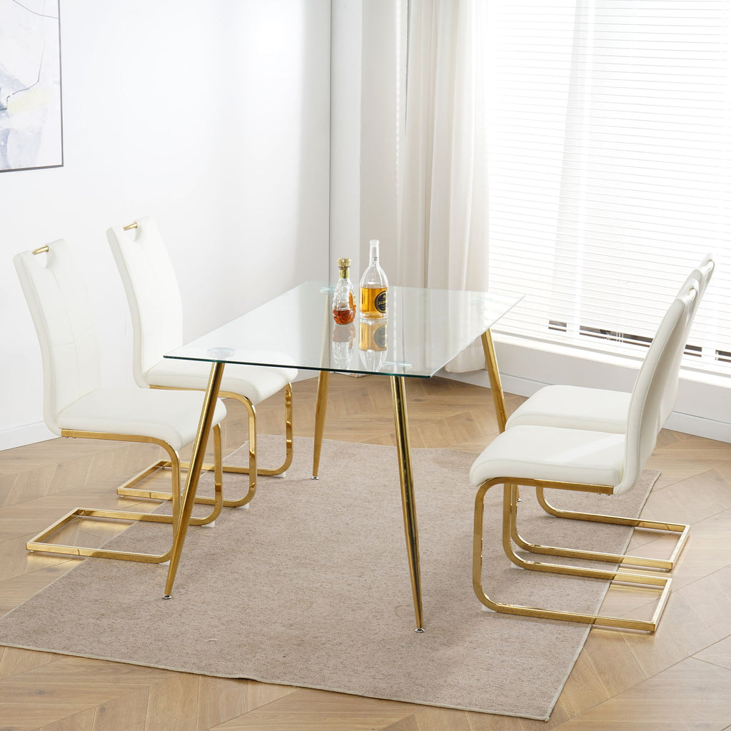 Modern Dining Chairs with Faux Leather Padded Seat Dining Living Room Chairs Upholstered Chair with gold Metal Legs Design for Kitchen, Living, Bedroom, Dining Room Side Chairs Set of 2