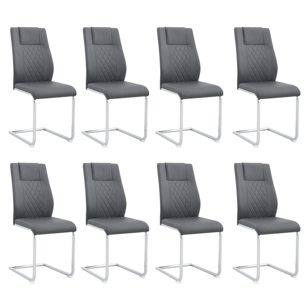 Modern Dining Chairs with Faux Leather Padded Seat Dining Living Room Chairs Upholstered Chair with Metal Legs Design for Kitchen, Living, Bedroom, Dining Room Side Chairs Set of 8 (Grey+PU)C-001