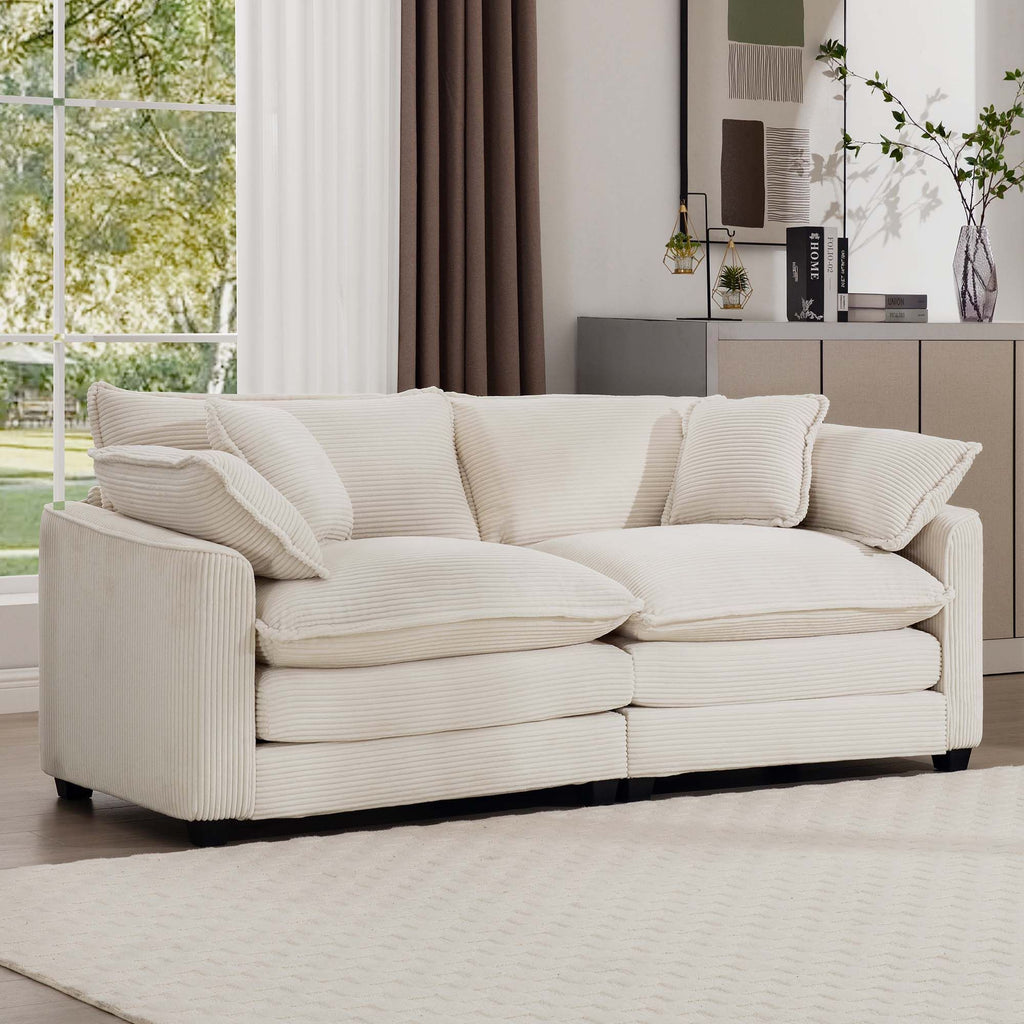 Modern Fabric Living Room Sofa 2 Seater Sofa with 4 Pillows ,Upholstered Large and Deep Seating 2-Seat Loveseat Sofa, Light Beige Corduroy