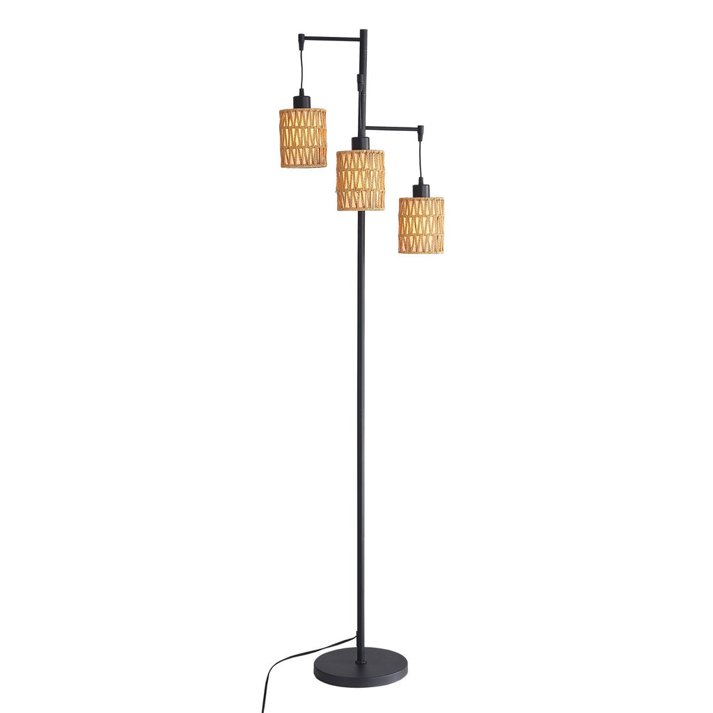 Modern Floor Lamps for Living Room Bedroom, Lamp Standing Lamp with Rattan & Fabric Shades, Tall Pole Lamp with Foot Switch, E26 Socket (No Bulb Included)
