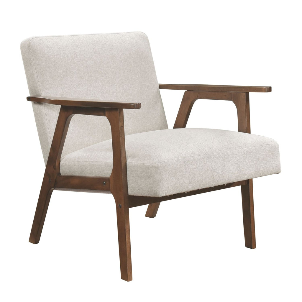 Modern Home Furniture Beige Fabric Upholstery 1pc Accent Chair Brown Finish Solid Rubberwood Contemporary Cushion Seat