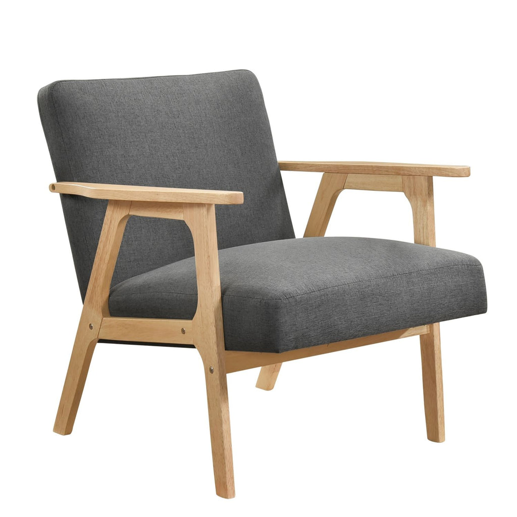 Modern Home Furniture Dark Gray Fabric Upholstery 1pc Accent Chair Solid Rubberwood Natural Finish Contemporary Cushion Seat