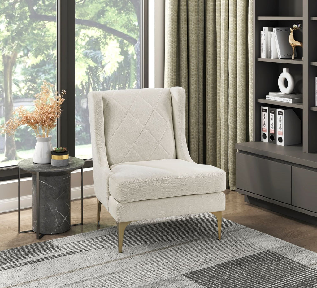 Modern Luxury Taupe Chenille Upholstery Wingback Accent Chair 1pc Gold Finish Metal Legs Pocket Coils Diamond Stitched Furniture