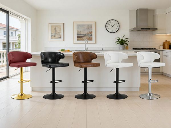 Modern rotating adjustable bar chair, PU leather belt backrest swivel chair, suitable for kitchen bar counter and dining room, adjustable height, capable of bearing 300 pounds (white -2 pieces)