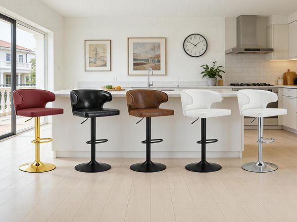 Modern rotating adjustable bar chair, PU leather belt backrest swivel chair, suitable for kitchen bar counter and dining room, adjustable height, capable of bearing 300 pounds (white -4 pieces)