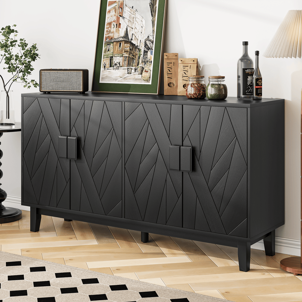 Modern style buffet cabinet, Storage side cabinet buffet cabinet, Medieval modern multifunctional decorative cabinet suitable for living room, dining room, entrance, corridor, kitchen, black