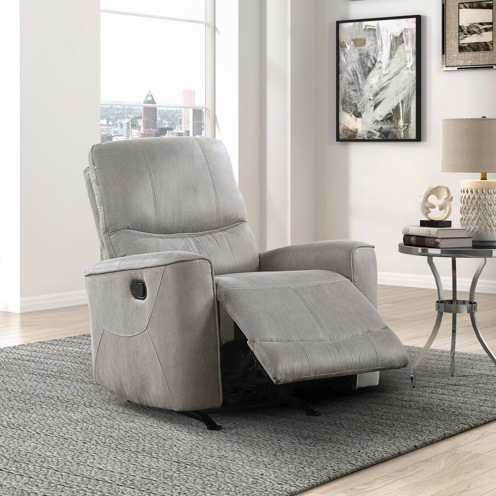 Modern Transitional Style Rocker Reclining Chair 1pc Gray Polished Microfiber Living Room Furniture Gentle Rocking Motion