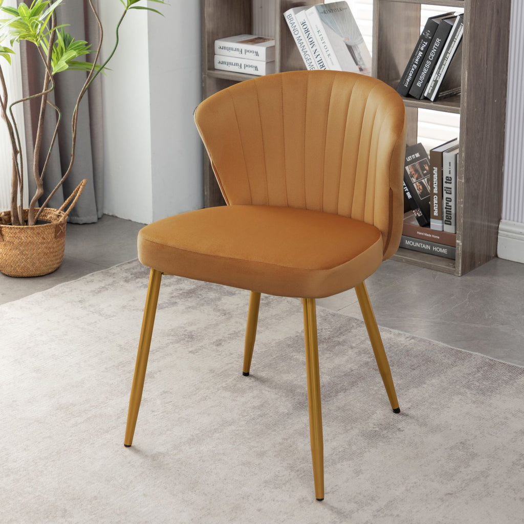 Modern Velvet Armless Accent Chair, Channel Tufted Dining Chair with Gold Metal Legs, Upholstered Side Chair for Living Room Bedroom Small Spaces