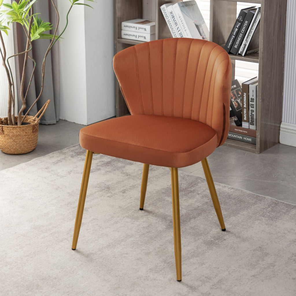 Modern Velvet Armless Accent Chair, Channel Tufted Dining Chair with Gold Metal Legs, Upholstered Side Chair for Living Room Bedroom Small Spaces