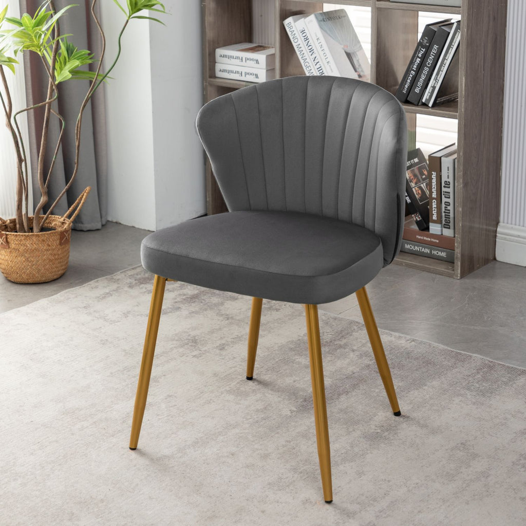 Modern Velvet Armless Accent Chair, Channel Tufted Dining Chair with Gold Metal Legs, Upholstered Side Chair for Living Room Bedroom Small Spaces