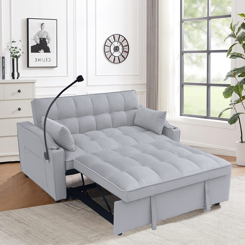 Modern Velvet Loveseat Futon Sofa Couch w/Pullout Bed,Small Love Seat Lounge Sofa with adjustable Reclining Backrest,Toss Pillows, Pockets,Furniture for Living Room,3 in 1 Convertible Sleeper Sofa Bed